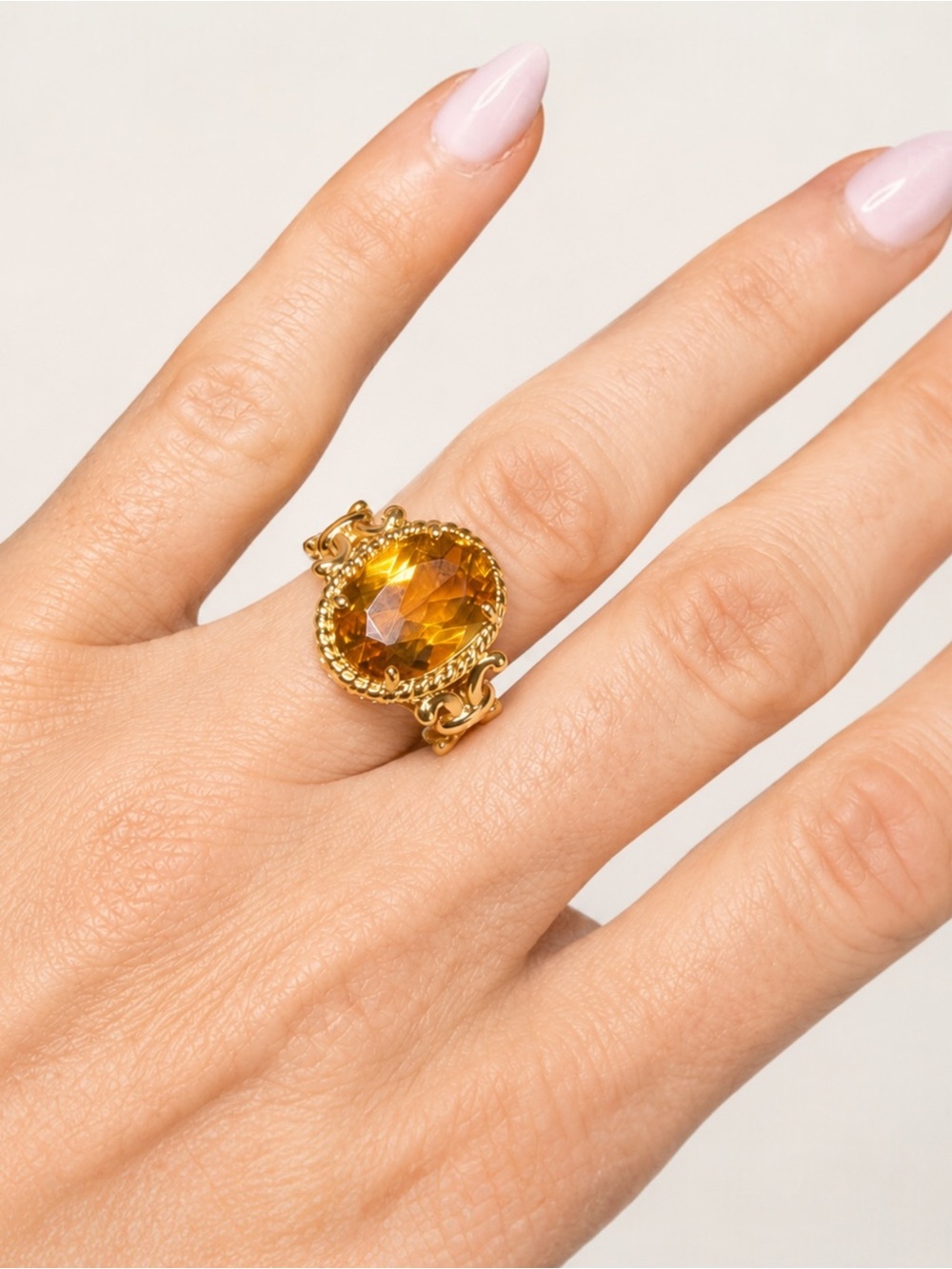 Ross-Simons Citrine Cocktail Ring 18K Gold Over Sterling Vintage Revival Size 6 - Picture 2 of 11